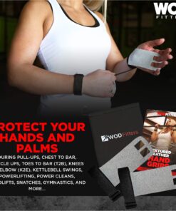 WODFitters Textured Leather Hand Grips for Cross Training, Kettlebells, Powerlifting, Chin Ups, Pull Ups, WODs & Gymnastics – with Grips Storage Pouch Grey Extra Small 9 81bESn8comL