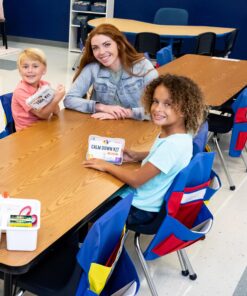 Carson Dellosa 15" W x 19" H Canvas Blue and Red Chairback Buddy Pocket Chart, Classroom Chair Organizer, Classroom Chair Storage with 6 Chair Pockets and One Student Name Tag, Seat Storage Organizer Blue & Red 1 pack 22 81bGMro r9L
