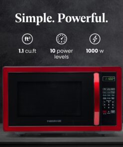 Alternative view of Farberware Countertop Microwave 1000 Watts, 1.1 cu ft - Microwave Oven With LED Lighting and Child Lock - Perfect for Apartments and Dorms - Easy Clean Metallic Red
