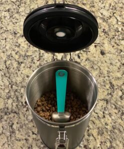 Coffee Gator Stainless Steel Canister - Large 22oz, Silver Coffee Grounds and Beans Container with Date-Tracker, CO2-Release Valve, and Measuring Scoop - Ideal Coffee Lovers Gifts for Her Gray with Green 48 81bKkNVSrSL