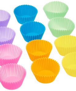 Amazon Basics Reusable Silicone Round Baking Cups, Muffin Liners, Pack of 12, Multicolor 25 81bL YWQ65L