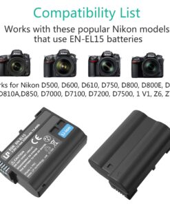 LP EN-EL15 EN EL15a Battery Rechargeable, Charger Compatible with Nikon D7500, D7200, D7100, D7000, D850, D750, D500, D810a, D810, D800e, D800, D610, D600 & More 15 81bNx0MtdtL