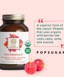 PURE SYNERGY Pure Radiance C | Organic Vitamin C Capsules | 100% Natural, Whole Food, Non-GMO Supplement with Camu Camu Extract | for Immune and Collagen Support (90 Capsules) 26 81bPU99HsL