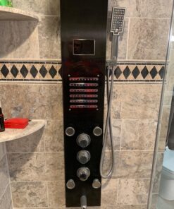 ELLO&ALLO LED Shower Panel Tower System, Hydroelectricity Display Rain Massage with Jets, Brushed Black Brushed Black A 25 81bRy5fR3EL 1