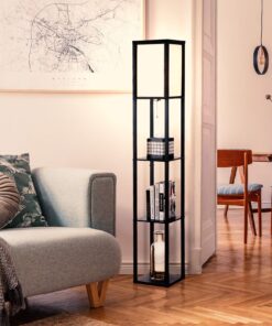 Brightech Maxwell - Modern Shelf Floor Lamp with Shade and LED Bulb Corner Display Lamps Shelves for Living Room, Bedroom Office Black Classic Black 29 81bU8GbxS3L