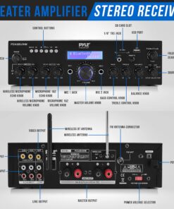Alternative view of Pyle Wireless Microphone Power Amplifier System - 200W Dual Channel Sound Audio Stereo Karaoke Speaker Receiver w/USB, AUX, Microphone in w/Echo, Radio,Home Theater via RCA, Studio Use PDA8BUWM.5