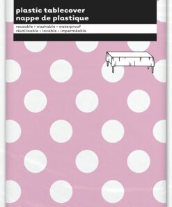 Alternative view of Unique Industries Dotted Rectangular Plastic Table Cover, 54" x 108", Light Pink