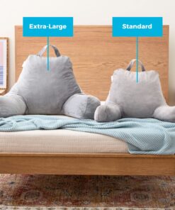 LINENSPA Reading Pillow with Shredded Memory Foam- Back Pillow for Sitting in Bed, Reading, Gaming, Watching TV – Chair Pillow with Arms, Dorm Room Essentials, Stone Standard 28 81bXWTscehL