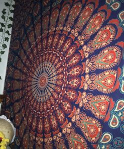 Bless International Handmade Indian hippie Bohemian Psychedelic Peacock Mandala Wall hanging College Dorm Beach Throws Table Cloth Bedding Tapestry (Golden Blue, Twin(54x72Inches)(140x185cms)) Twin (54x72Inches)(140x185cms) Golden Blue 36 81bZAD8bo9L