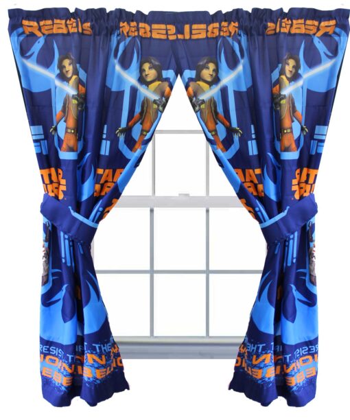 Star Wars Rebels Blue 63” Drapery/Curtain 4pc Set (2 Panels, 2 Tie backs) - Official Star Wars Product