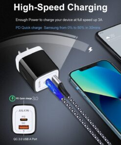 3Pack USB Type C Charger, Dual Port USB-C Wall Plug 20W PD & QC3.0 USB A Fast Charging Block for Samsung Galaxy S23 S22 S21/S21+/S21 Ultra/S20/S20+/Note 20 Ultra/10, iPhone 15 14 USBC Brick Power Box Black-White 9 81bb6o99BDL