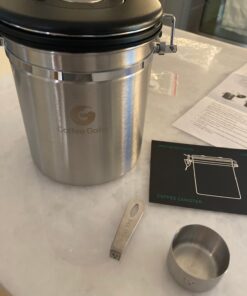 Coffee Gator Stainless Steel Canister - Medium 16oz, Silver Coffee Grounds and Beans Container with Date-Tracker, CO2-Release Valve, and Measuring Scoop - Ideal Coffee Lovers Gifts for Her 24 81bbhKozhfL