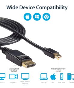 StarTech.com 6ft (2m) Mini DisplayPort to DisplayPort 1.2 Cable - 4K x 2K UHD Mini DisplayPort to DisplayPort Adapter Cable - Mini DP to DP Cable for Monitor - mDP to DP Converter Cord (MDP2DPMM6) 6 ft / 2 m Black Standard Packaging 12 81bdi8nsvCL