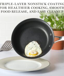 Martha Stewart Lockton Premium Nonstick 10 Piece Enamel Heavy Gauge Aluminum Pots and Pans Cookware Set - Grey 10-Piece Nonstick Set Gray 9 81bf8tANqWL