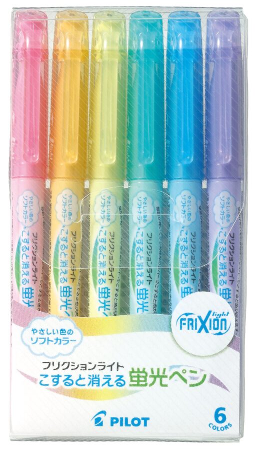 Pilot Frixion Light Soft Color Erasable Highlighter Pen, 6 Color Set (SFL-60SL-6CS) 6 Soft Color Set