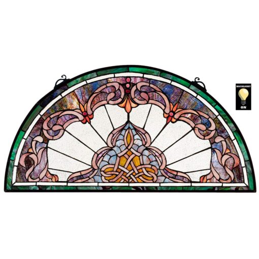 Design Toscano Lady Astor Demi-Lune Stained Glass Window Hanging Panel, 32 Inch, Amethyst Moon, 0.50" x 33.50"