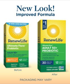 Alternative view of Renew Life Probiotic Adult 50 Plus Probiotic Capsules, Daily Supplement Supports Urinary, Digestive and Immune Health, L. Rhamnosus GG, Dairy, Soy and gluten-free, 30 Billion CFU, 30 Count 30 Count (Pack of 1)