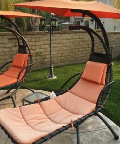 Best Choice Products Outdoor Hanging Curved Steel Chaise Lounge Chair Swing w/Built-in Pillow and Removable Canopy, Orange 43 81bkCki2BeL