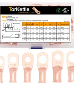 UL Listed Copper Wire Lugs,40pcs Battery Cable Terminal Closed Ends Eyelets Tubular Ring Connectors Assortment Kit-6 Sizes Assortment:AWG8~4 Terminals