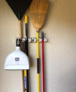 New Version 4pcs Self Adhesive Broom Holder with Gripper and 2 Hooks, Damage Free Broom Mop Holder, No Drill Anti-Slip Wall Mount Broom Gripper Organizer for Bathroom Kitchen Garden Garage 26 81bmoSu utL