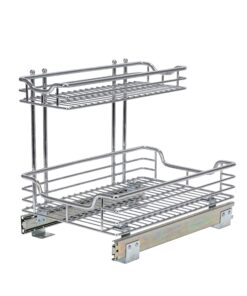 Household Essentials Glidez Multipurpose Chrome-Plated Steel Pull-Out/Slide-Out Storage Organizer for Under Sink or Under Cabinet Use - 2-Tier Design - Fits Standard Size Cabinet or Shelf, Chrome Undersink 12.25" - Standard 34 81bndor9z0L