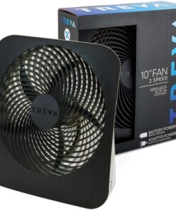 Alternative view of Treva 10-Inch Portable Fan, Powered by Battery and/or AC Adapter - Desk Fan Air Circulating with 2 Cooling Speeds, Personal Fan and Travel Fan for all your needs Black
