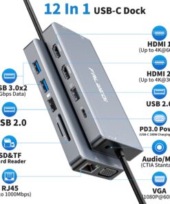 Alternative view of Laptop Docking Station Daul Monitor, 12 in 1 USB C Hub Multiport Adapter Dongle with 2 HDMI, VGA, PD, Ethernet, SD/TF, A Ports, Mic/Audio, Compatible for MacBook/Dell/HP/Lenovo 12 IN 1 HUB