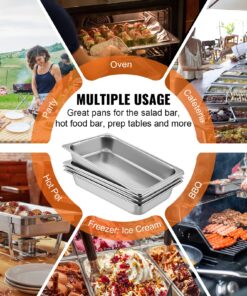 Mophorn 4 Pack Hotel Pan 3.7" Deep Steam Table Pan Full Size with Lid 20.8" L x 13" W, 22 Gauge Stainless Steel Anti Jam Table Pan 4" Deep 14 81bruAIWVNL