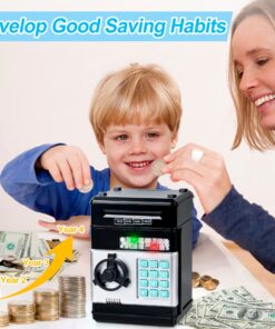 Alternative view of Refasy Piggy Bank Cash Coin Can ATM Bank Electronic Coin Money Bank for Kids-Hot Gift Black