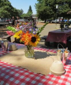 Red Gingham Plastic Tablecloth Roll With Cutter, 100' x 52" - Heavy Duty Party Table Cloth In Self Cutting Box - For Picnics, BBQs, and Birthday Parties - By Clearly Elegant Gingham Red 49 81c4g3hY2 L