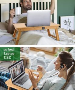 Laptop Desk Nnewvante Table Adjustable Bamboo Foldable Breakfast Serving Bed Tray w' Tilting Top Drawer 21.6" 38 81c610Rt84L