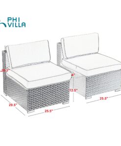 Alternative view of PHI VILLA Outdoor Sectional Furniture Clearance 2 Piece Patio Sofa Set Low-Back Rattan Wicker Additional Seat, Beige 2 Piece Beige
