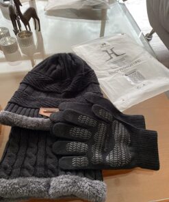 HINDAWI Winter Hat Scarf Gloves Slouchy Beanie Snow Knit Skull Cap Touch Screen Mittens Circle Scarves for Women Hat+scarf+gloves (Black) 30 81c6hbitdpL