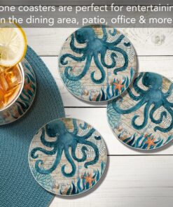 Thirstystone Monterey Bay 4 Pack Round Absorbent Stone Coasters with Protective Cork Backing Manufactured in the USA Artistic Absorbent Easily Wipes Clean 20 81c94w09fdL