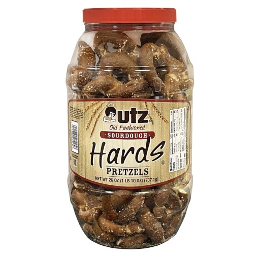 Utz Old Fashioned Sourdough Hard Pretzels – 28 oz Barrel – Big and Thick Classic Pretzel Knot Twist, Crunchy Sourdough Pretzel with Zero Cholesterol Sourdough Hards 1.75 Pound (Pack of 1)