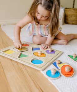 Melissa & Doug Deluxe Jumbo Knob Wooden Puzzle - Geometric Shapes (8 pcs) - Wooden Peg Chunky Baby Puzzle, Preschool Learning Puzzle, Wooden Puzzle Board For Toddlers Ages 1+ English Only 16 81cKiOKZvL 1