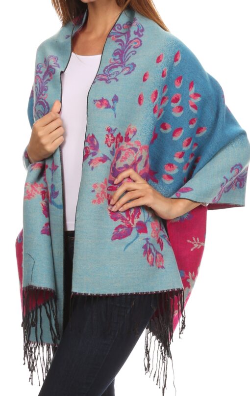 Sakkas Ontario double layer floral Pashmina/Shawl/Wrap/Stole with fringe One Size Regular 1-pink