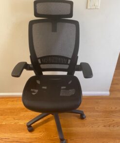 Amazon Basics Ergonomic Adjustable High-Back Chair with Flip-Up Arms and Headrest, Contoured Mesh Seat - Black, 25.5"D x 26.25"W x 49.25"H 27 81cOw32ThL