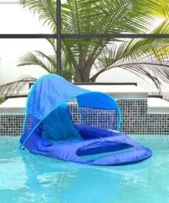 SwimWays Spring Float Recliner with Removable Canopy - Swim Lounger for Pool or Lake, Blue Dark Blue / Light Blue 45 81cPTj BML