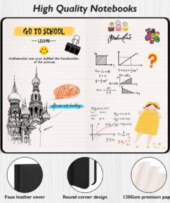 Huhuhero Lined Notebook Journal, 120Gsm Thick Paper Journals for Writing, 5 Pack Hardcover Leather Notebooks for Men Women, Daily Journal for Work Business Note Taking, Office School Supplies 5"×8.25" Black 20 81cQ6CDjavL