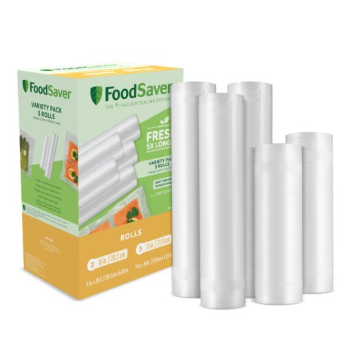 FoodSaver Vacuum Sealer Bags, Rolls for Custom Fit Airtight Food Storage and Sous Vide, 8" (2 Pack) and 11" (3 Pack) Multipack (Packaging May Vary)