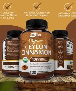 NutriFlair Organic Ceylon Cinnamon (100% Certified ) 1200mg per Serving, 120 Capsules - Joints, Inflammatory, Antioxidant, Glucose Metabolism Support- 120 Count (Pack of 1) 120 Count (Pack of 1) 23 81cSYv6ghTL