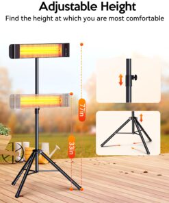 VAGKRI Outdoor Heaters, 1s Heating Electric Infrared Patio Heaters with Remote, 12H Timer, 3 Heat Levels, IP65 Waterproof, Electric Wall Heaters with Tripod Stand for Home, Office, Patio and Garage Black 28 81cU 2jR8VL
