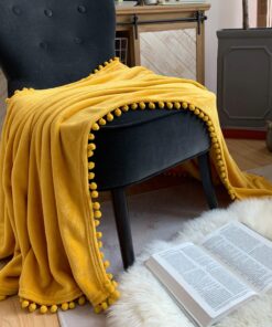 Alternative view of LOMAO Flannel Blanket with Pompom Fringe Lightweight Cozy Bed Blanket Soft Throw Blanket fit Couch Sofa Suitable for All Season (51x63) (Mustard Yellow) Mustard Yellow 51''x 63''