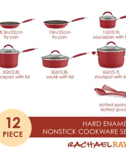 Rachael Ray Cucina Nonstick Cookware Pots and Pans Set, 12 Piece, Cranberry Red Cookware Set 29 81ccnIkyqRL