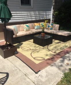 Camco 42855 9 by 12 Foot Reversible Brown Tan Leaf Design Breathable Portable Outdoor UV Coated Patio Mat Pad Rug for Picnics and Camping 9' x 12' 8 81cdURBy1mL