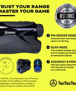 TecTecTec VPRO500 Golf Rangefinder with High-Precision, Laser Range Finder Binoculars with Pinsensor and Battery, Golf Accessories for Golfing and Hunting - Black Non-Slope 16 81cen6lu77L