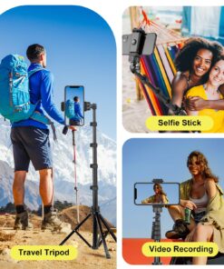 UBeesize Selfie Stick Tripod, 62" Extendable Tripod Stand with Bluetooth Remote for Cell Phones, Heavy Duty Aluminum, Lightweight 45 81ceozM3O0L