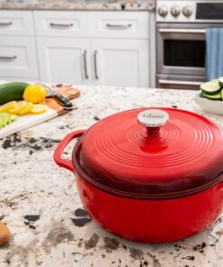 Lodge 6 Quart Enameled Cast Iron Dutch Oven with Lid – Dual Handles – Oven Safe up to 500° F or on Stovetop - Use to Marinate, Cook, Bake, Refrigerate and Serve – Island Spice Red 36 81cgfgZ1XcL