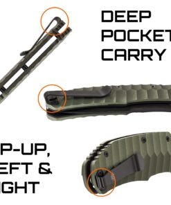 Off-Grid Knives - Rapid Fire Ranger, Camping & Hunting Knife, Cryo D2 Blade Steel with Olive Drab G10 Scales, Deep Clip, Left or Right Carry, Survival, Hiking, Fishing, Boating, Bushcraft OD Green 26 81ch6y2kJlL